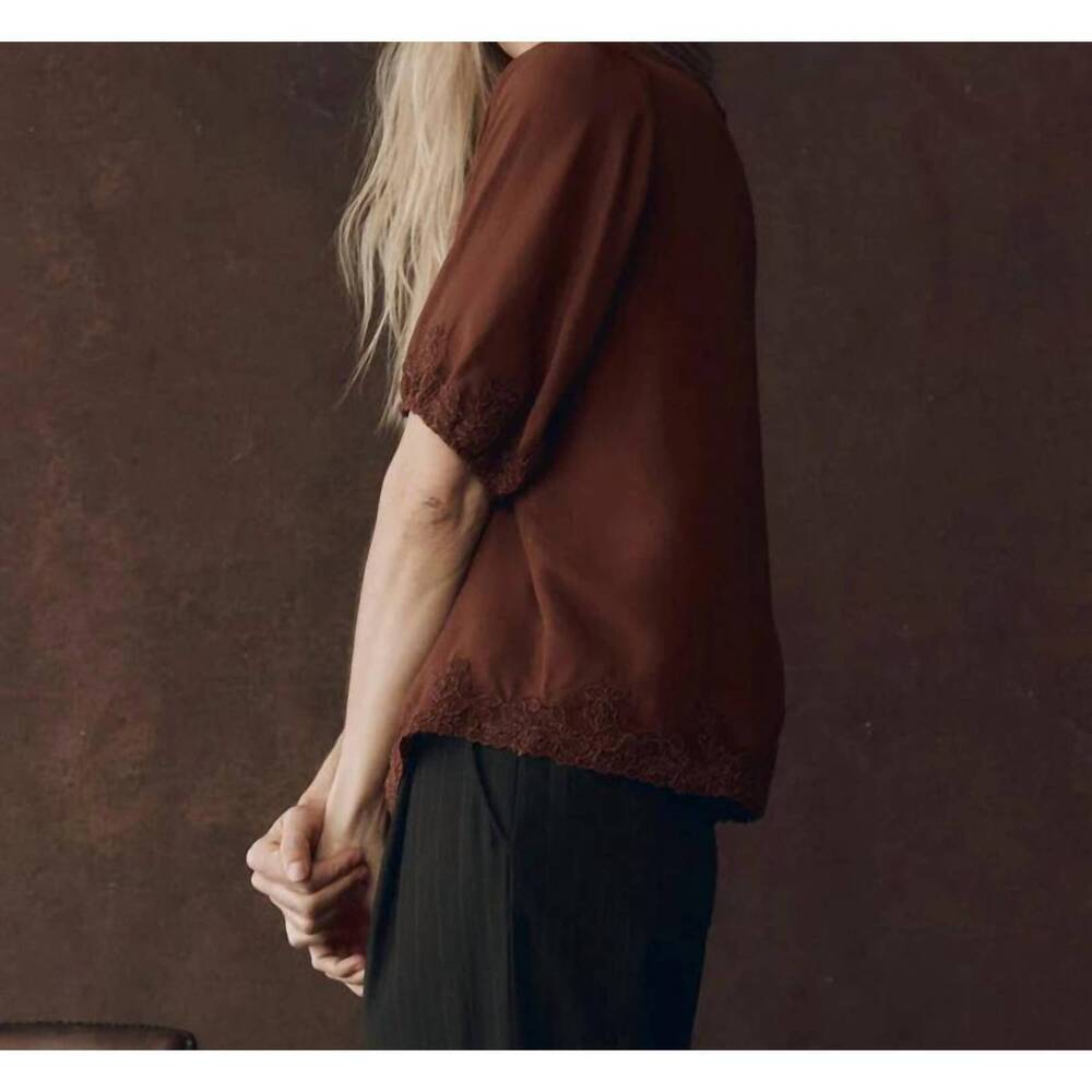 NEW THE GREAT. short sleeve legacy top in chocolate - Picture 4 of 6